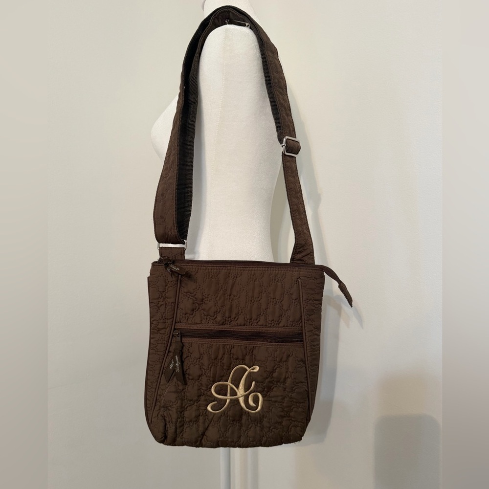 Thirty-one Brown Poppy Floral Crossbody Quilted Messenger Bag Monogram A